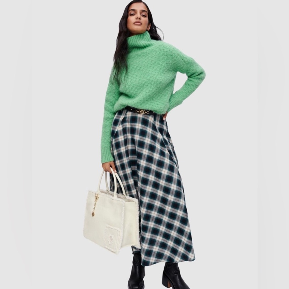 Maje Green and Blue Plaid Maxi Skirt
